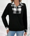 Kadın Uzun Kollu Yakalı önden Fermuarlı Ekose Detaylı Viskon Iki Iplik Bluz