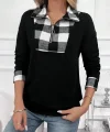 Kadın Uzun Kollu Yakalı önden Fermuarlı Ekose Detaylı Viskon Iki Iplik Bluz