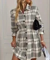 Kadın Uzun Kollu Yakalı önü Düğmeli Mini Modal Elbise