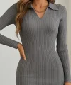 Kadın Uzun Kollu Yakalı Triko Elbise