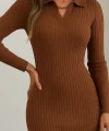 Kadın Uzun Kollu Yakalı Triko Elbise