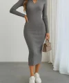 Kadın Uzun Kollu Yakalı Triko Elbise