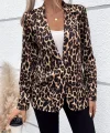 Kadın Uzun Kollu Yakalı Vatkalı Detaylı Leopar Desenli önden Düğmeli Atlas Ceket