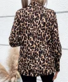 Kadın Uzun Kollu Yakalı Vatkalı Detaylı Leopar Desenli önden Düğmeli Atlas Ceket