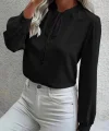 Kadın Uzun Kollu Yakalı Yakadan Bağcıklı Düğmeli Sandy Bluz