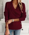 Kadın Uzun Kollu Yakalı Yandan Düğmeli Triko Bluz