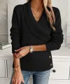 Kadın Uzun Kollu Yakalı Yandan Düğmeli Triko Bluz