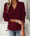 Kadın Uzun Kollu Yakalı Yandan Düğmeli Triko Bluz