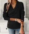 Kadın Uzun Kollu Yakalı Yandan Düğmeli Triko Bluz