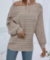 Kadın Uzun Kollu Yakası Açık Saç örgü Desenli Triko Bluz