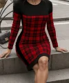 Kadın Uzun Kollu Yanları Siyah şerit Detay Kırmızı Ekoseli Dalgıç Elbise