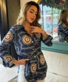 Kadın Uzun Kollu Yanları Yırtmaç Detay Desenli Gömlek