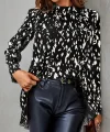 Kadın Uzun Kollu Yarı Balıkçı Yaka Desenli Dokuma Bluz
