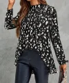 Kadın Uzun Kollu Yarı Balıkçı Yaka Desenli Dokuma Bluz