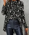 Kadın Uzun Kollu Yarı Balıkçı Yaka Desenli Dokuma Bluz