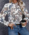 Kadın Uzun Kollu Yarı Balıkçı Yaka Desenli Süprem Bluz