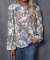 Kadın Uzun Kollu Yarı Balıkçı Yaka Desenli Süprem Bluz
