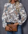 Kadın Uzun Kollu Yarı Balıkçı Yaka Desenli Süprem Bluz