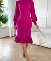 Kadın Uzun Kollu Yarı Balıkçı Yaka Etek Ucu Fırfır Detaylı Midi Ithal Krep Elbise