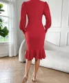 Kadın Uzun Kollu Yarı Balıkçı Yaka Etek Ucu Fırfır Detaylı Midi Ithal Krep Elbise