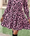 Kadın Uzun Kollu Yarı Balıkçı Yaka Leopar Desenli Modal Mini Elbise