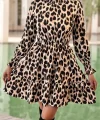 Kadın Uzun Kollu Yarı Balıkçı Yaka Leopar Desenli Modal Mini Elbise