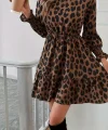 Kadın Uzun Kollu Yarı Balıkçı Yaka Leopar Desenli Modal Mini Elbise