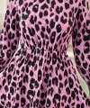 Kadın Uzun Kollu Yarı Balıkçı Yaka Leopar Desenli Modal Mini Elbise