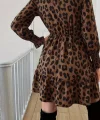 Kadın Uzun Kollu Yarı Balıkçı Yaka Leopar Desenli Modal Mini Elbise