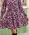 Kadın Uzun Kollu Yarı Balıkçı Yaka Leopar Desenli Modal Mini Elbise