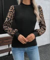 Kadın Uzun Kollu Yarı Balıkçı Yaka Leopar Detaylı Kaşkorse Bluz
