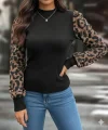Kadın Uzun Kollu Yarı Balıkçı Yaka Leopar Detaylı Kaşkorse Bluz