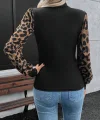 Kadın Uzun Kollu Yarı Balıkçı Yaka Leopar Detaylı Kaşkorse Bluz