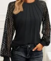 Kadın Uzun Kollu Yarı Balıkçı Yaka önü Nervürlü Viskon Iki Iplik Bluz