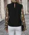 Kadın Uzun Kollu Yarı Balıkçı Yaka Tül Detaylı Ithal Krep Bluz