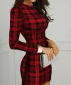 Kadın Uzun Kollu Yarım Balıkçı Yaka Ekose Desen Mini Dalgıç Elbise