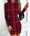 Kadın Uzun Kollu Yarım Balıkçı Yaka Ekose Desen Mini Dalgıç Elbise
