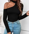 Kadın Uzun Kollu Yarım Balıkçı Yaka Omuzu Açık Kaşkorse Bluz