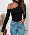 Kadın Uzun Kollu Yarım Balıkçı Yaka Omuzu Açık Kaşkorse Bluz