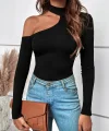 Kadın Uzun Kollu Yarım Balıkçı Yaka Omuzu Açık Kaşkorse Bluz