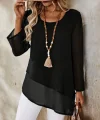Kadın Uzun Kollu Yuvarlak Asimetrik Detaylı şifon Bluz