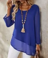 Kadın Uzun Kollu Yuvarlak Asimetrik Detaylı şifon Bluz