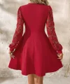 Kadın Uzun Kollu Yuvarlak Damla Detaylı Kolları Tül Detaylı Kısa Ithal Krep Elbise