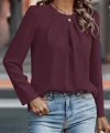 Kadın Uzun Kollu Yuvarlak önden Pileli Ithal Krep Bluz
