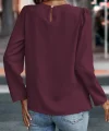 Kadın Uzun Kollu Yuvarlak önden Pileli Ithal Krep Bluz
