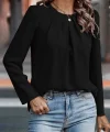 Kadın Uzun Kollu Yuvarlak önden Pileli Ithal Krep Bluz