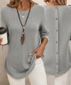 Kadın Uzun Kollu Yuvarlak Yaka Arkadan Düğmeli Waffle Bluz