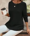 Kadın Uzun Kollu Yuvarlak Yaka Arkadan Düğmeli Waffle Bluz