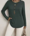 Kadın Uzun Kollu Yuvarlak Yaka Arkadan Düğmeli Waffle Bluz