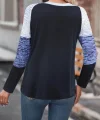 Kadın Uzun Kollu Yuvarlak Yaka Baskılı Düğme Detay Süprem Bluz